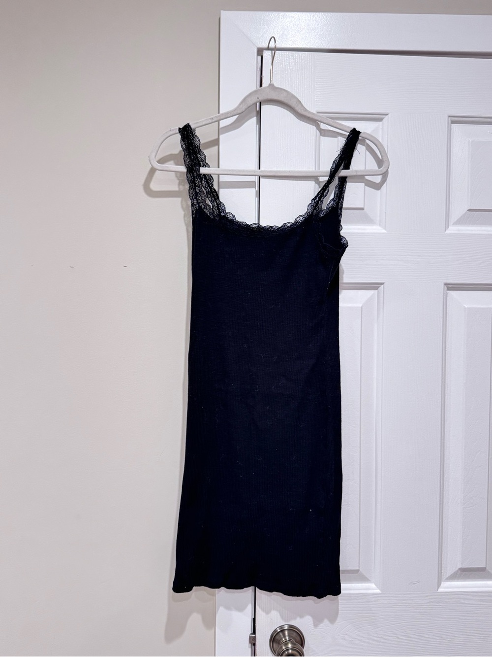 Haute Monde Black Ribbed Lace-Trim Camisole Dress